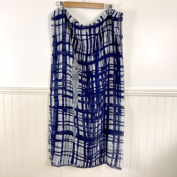 Printed Village scarf / wrap - navy, white and gray geometric - Picture 3 of 7